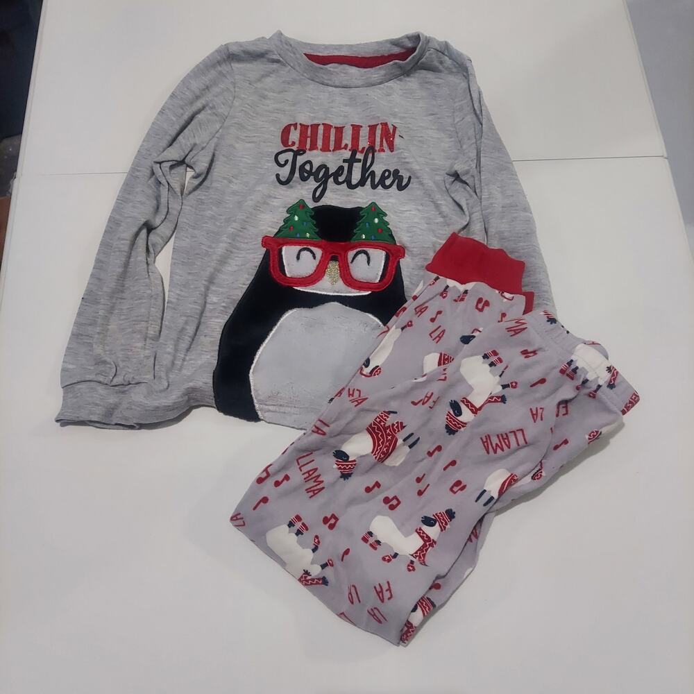 Christmas pjs 5T penguin and llama